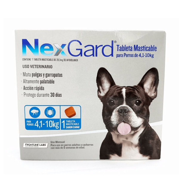 NEXGARD CONTRA PULGAS Y GARRAPATAS 1 COMPRIMIDO MASTICABLE DE 4.1 A 10KG