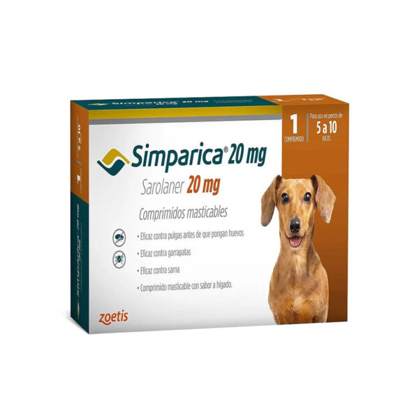 SIMPARICA 20MG CONTRA PULGAS Y GARRAPATAS 1 COMPRIMIDO DE 5 A 10KG